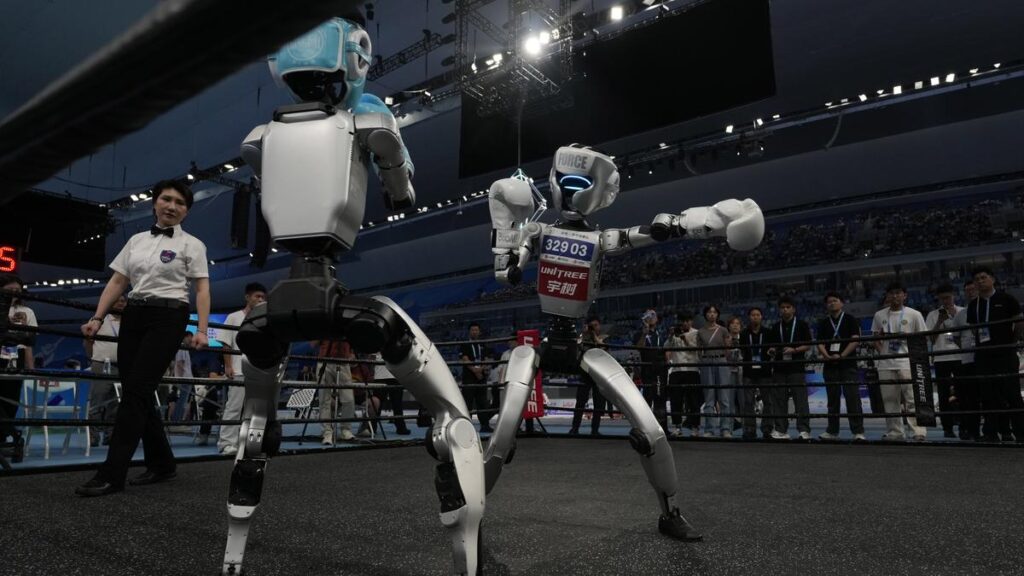 Robots race, play football, crash and collapse at China’s ‘robot Olympics’