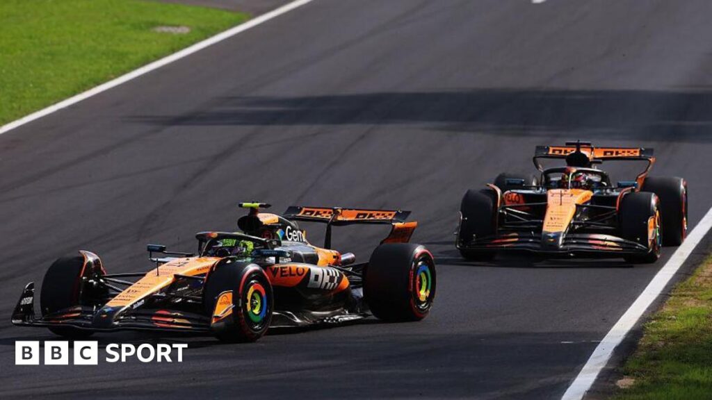 Lando Norris ahead of Oscar Piastri during the Italian Grand Prix