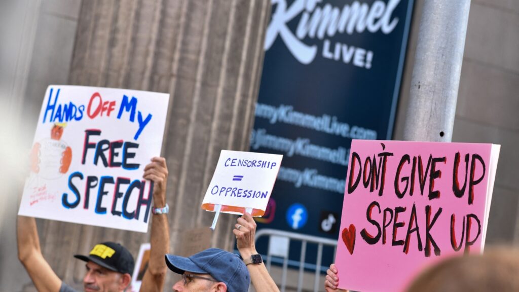 Kimmel suspension over Kirk comments raises free speech questions : NPR