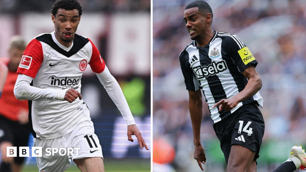 Liverpool: How Hugo Ekitike and Alexander Isak could fit in the team Split picture showing Hugo Ekitike and Alexander Isak