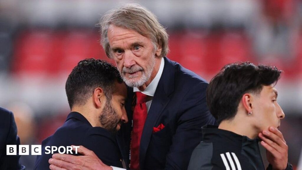Manchester United co-owner Sir Jim Ratcliffe consoles Ruben Amorim after the Europa League final defeat by Tottenham in May