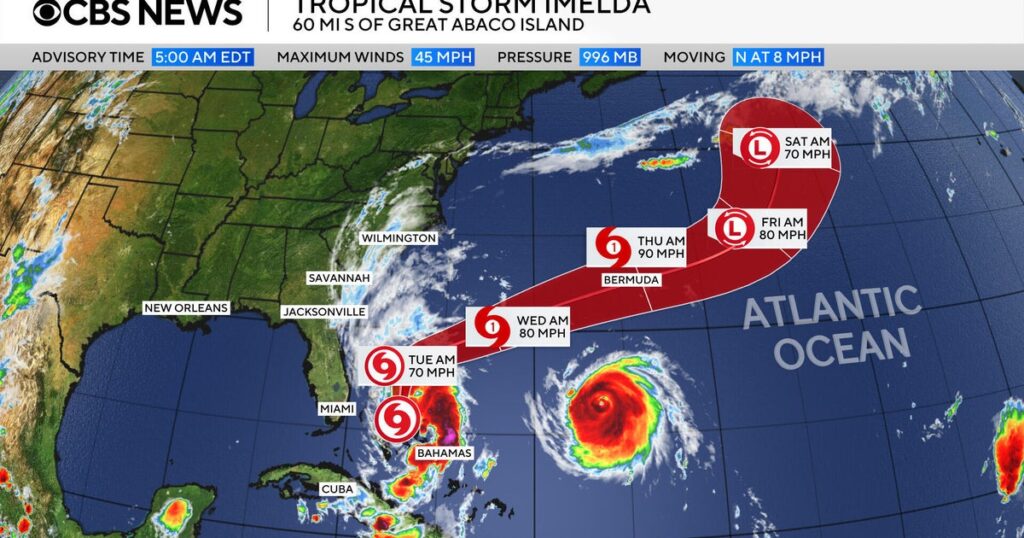 Maps show Tropical Storm Imelda's path as it is forecast to become hurricane