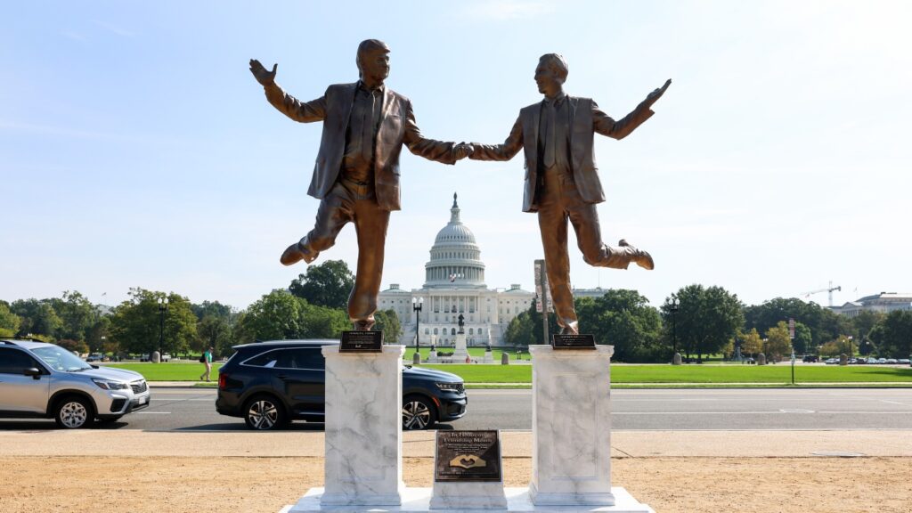 Trump-Epstein friendship statue is removed from National Mall : NPR