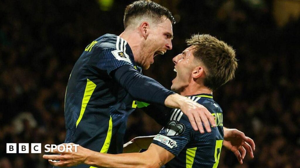 Scotland's Andy Robertson and Billy Gilmour celebrate